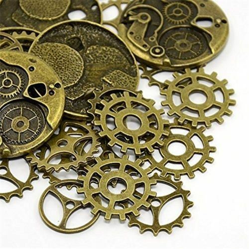 25 Mix Antiqued Bronze Retro Alloy Gear Charm Steampunk Cogs Pendant DIY Crafts