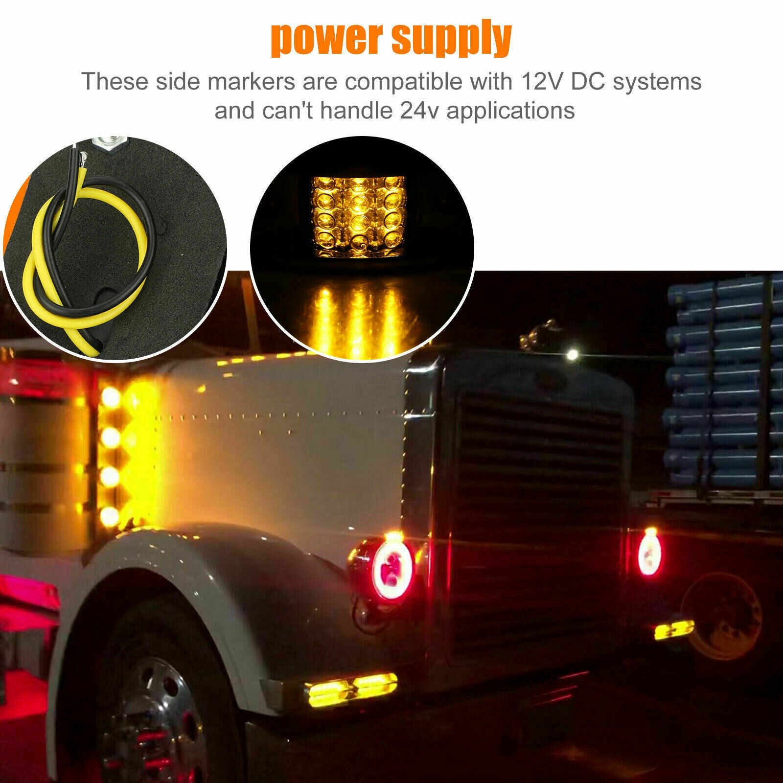 4X 12 LED 12V Yellow+Red Sealed Chrome Side Marker Truck Trailer Clearance Light