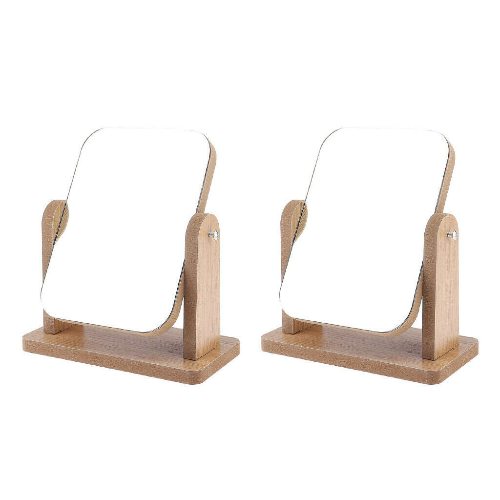 2Pieces 360 Degree Rotates Makeup Beauty Vanity Mirrors w/ Wooden Base Gifts