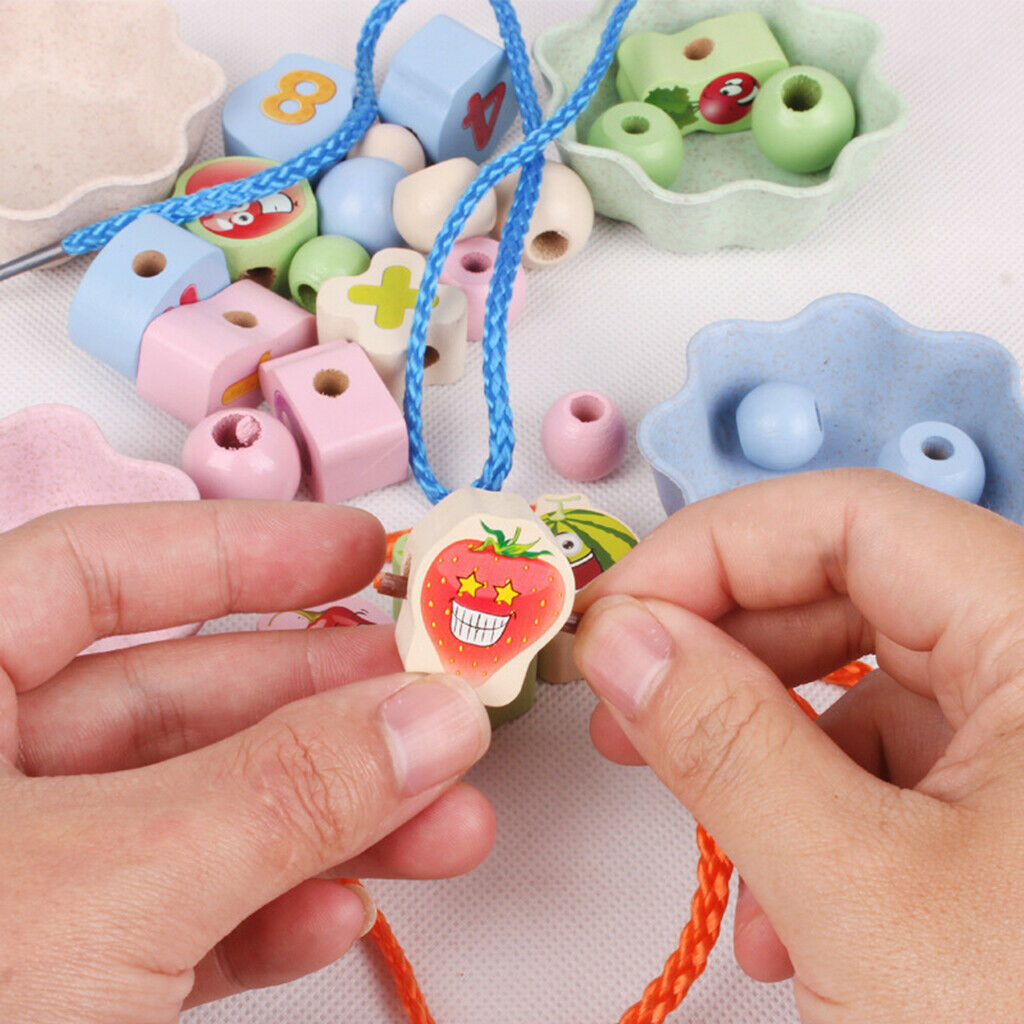 Cartoon Lacing String Wooden Beads Stacking Blocks Clip Bead Sensory Toys