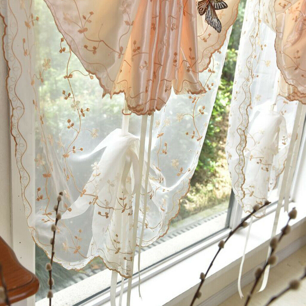 Pastoral Tulle Window Roman Curtain Embroidered Sheer for Home 0.8x2m