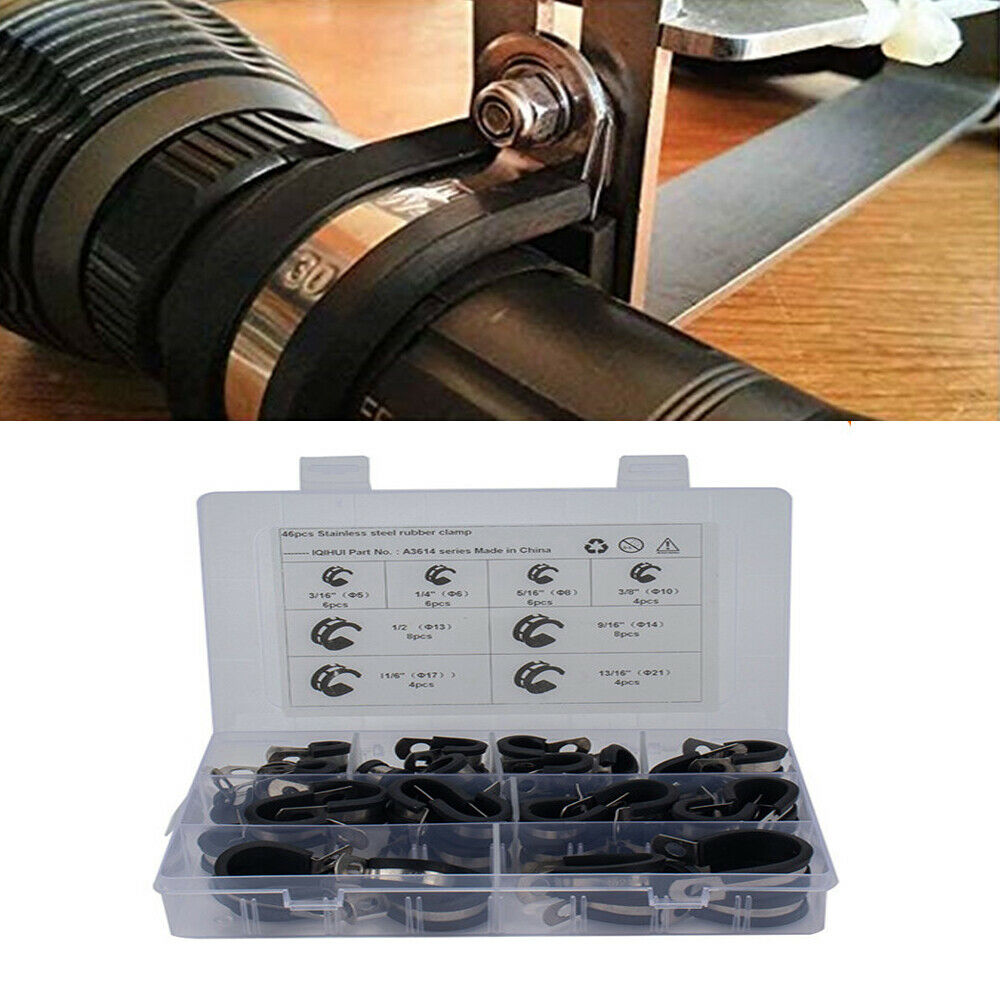 46x Stainless Steel Cable Clamp Rubber Cushioned Insulated Clamp for Tube Pipe