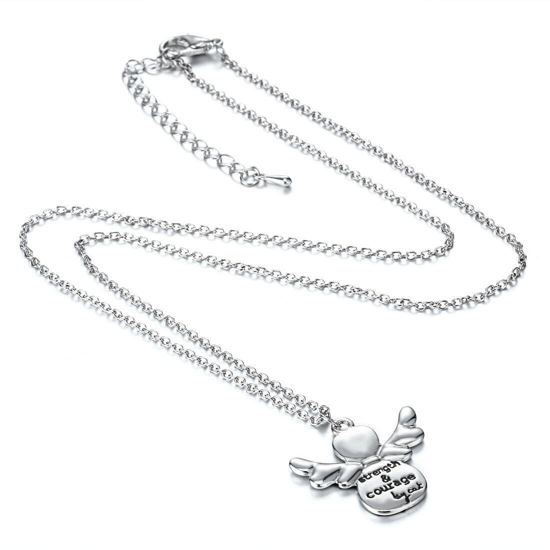 Fashion Jewelry Angel Wing Carved Letters Charm Pendant Chain Necklace