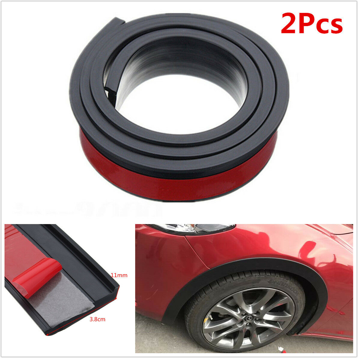 2Pcs 1.5M Car Fender Flares Extension Wheel Eyebrow Protector Lip Moulding Strip