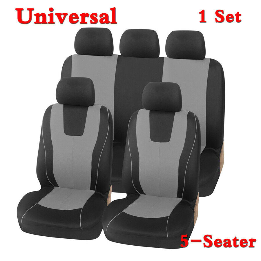 Universal Car 5-sits Front+Rear Seat Cover Pad Polyester Breathable Black+Gray