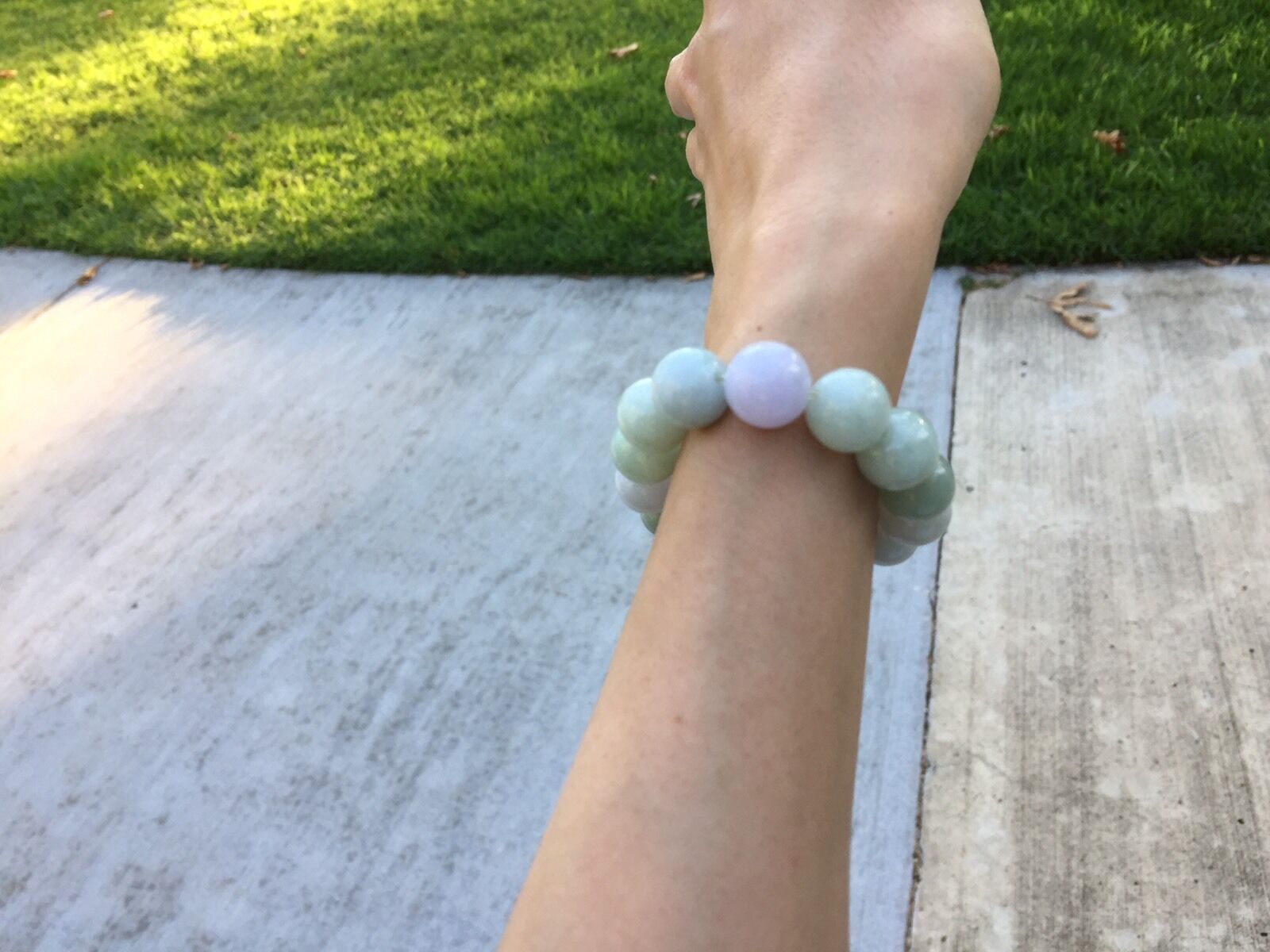 13MM Certified Grade A+ Natural-Green Lavender Jadeite Jade Beads Bracelet icy