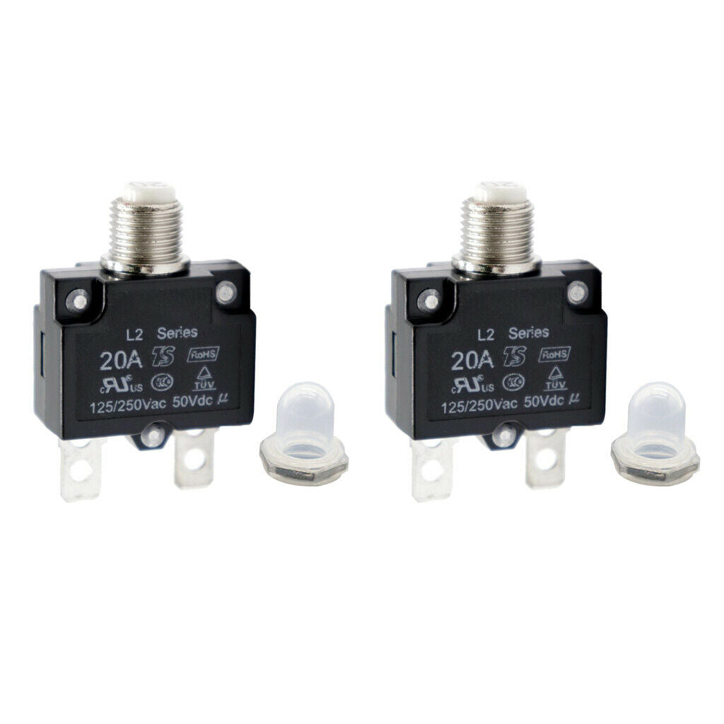 2PCS 20 Amp DC Thermal Circuit Breaker with Quick Connect Terminal & Transparent