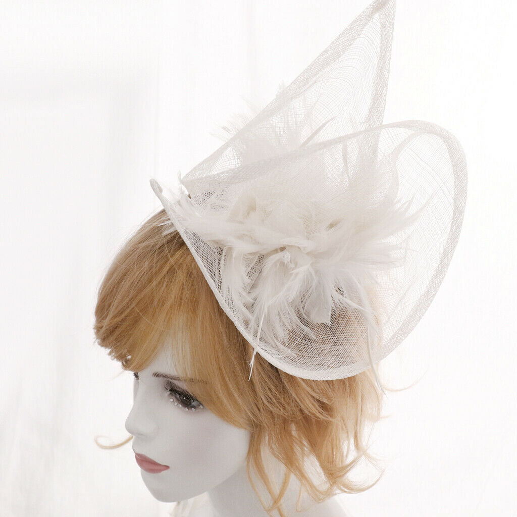 Womens Bridal Feather Fascinator Cocktail Party Hats Headpieces Headbands White