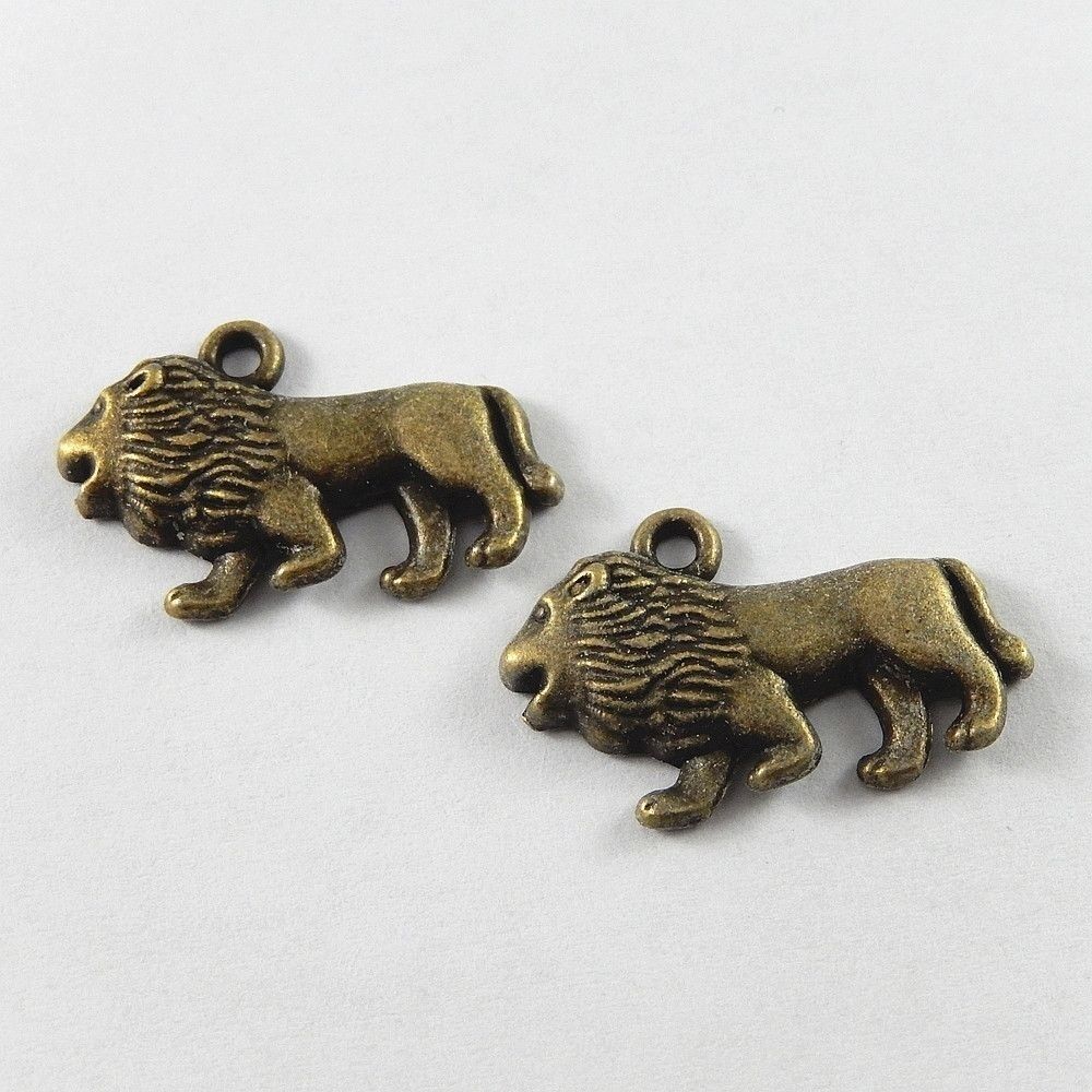 15 Retro Bronze Alloy Lion Pendant Animal Charm Bracelet Jewelry Making 29*19mm
