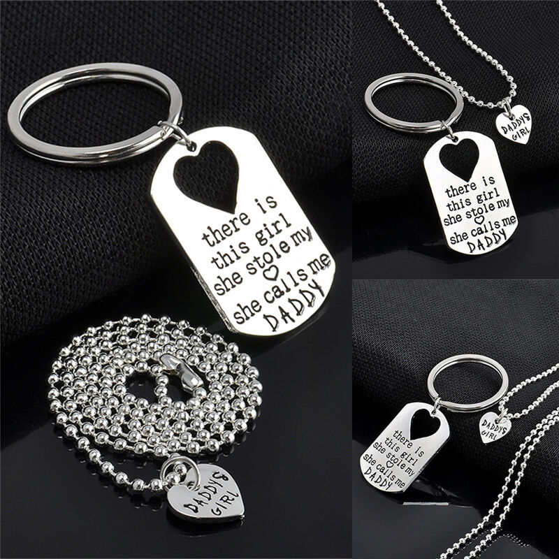 Letter Heart Keychain Necklace Pendant Daddy Daughter Father Girls Jewelr.l8