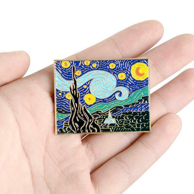 Artist Van Gogh Starry Night Painting Brooch Enamel Lapel Pin Fashion Jewelry