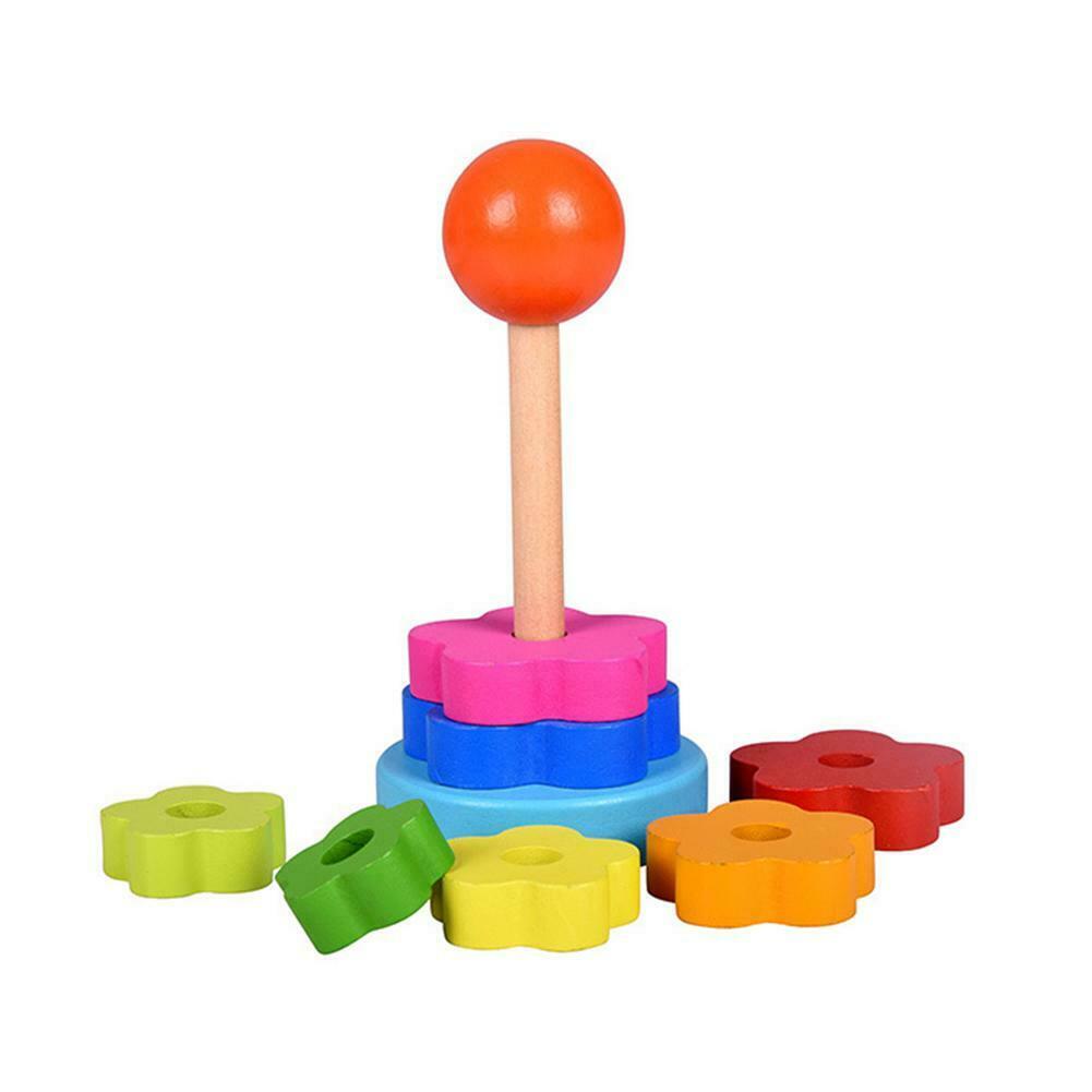 Kids Baby Wooden Toys Stacking Ring Tower Blocks Learning Educational Toys @