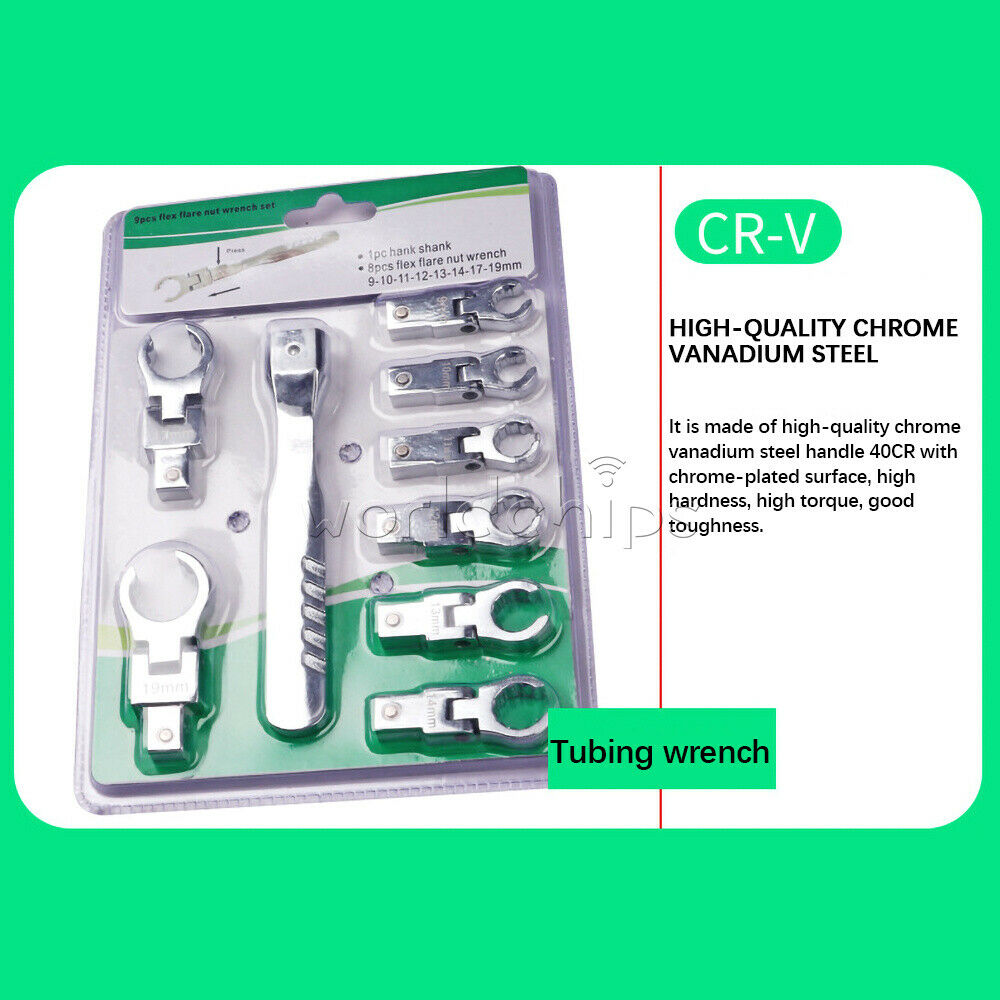 9 PCS Portable Metric Ratchet 180Â° Rotating Gear Removable Flexible Wrench Set