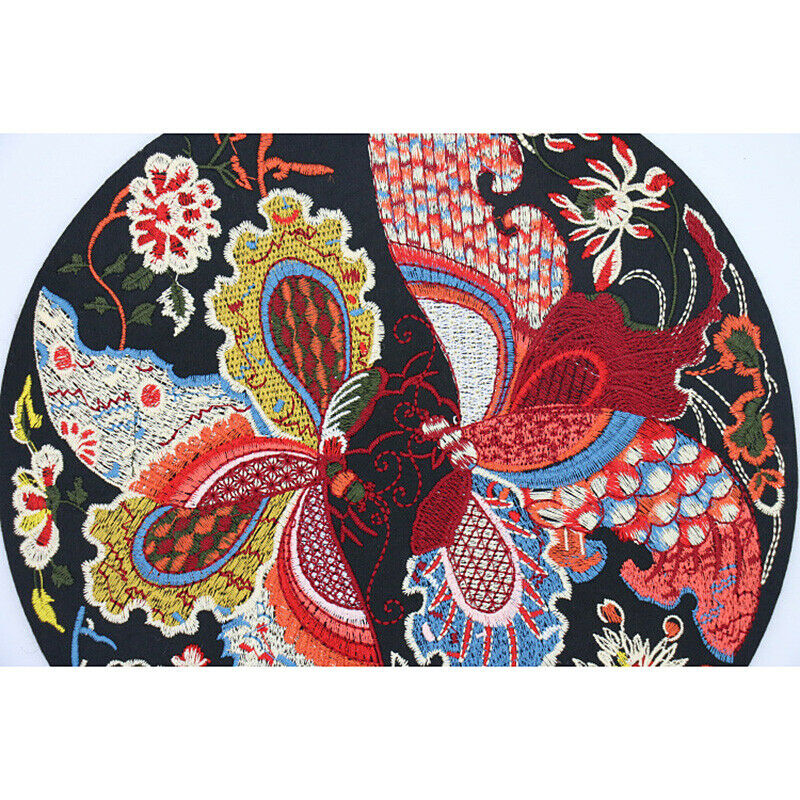 1PC Ethnic Round Embroidery Patch Butterfly Pattern DIY Clothes Applique Decor