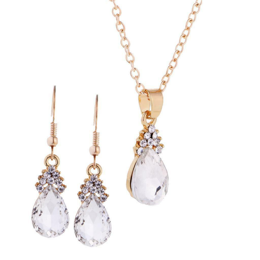 Luxury Crystal Necklace Earrings Wedding Bridal Fancy Jewelry Set White