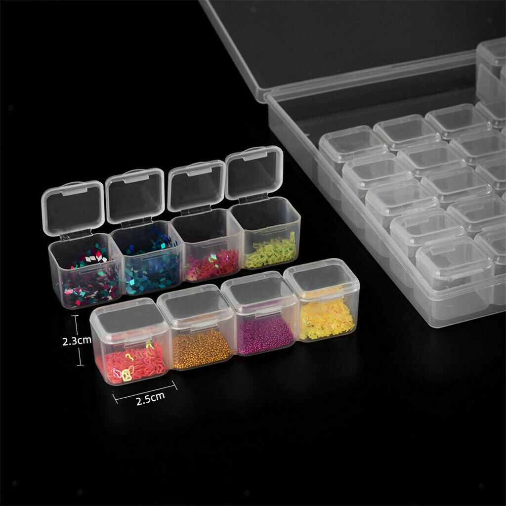 Empty Gem Diamond Rhinestones Display Case Plastic Organizer Box w/ Lid