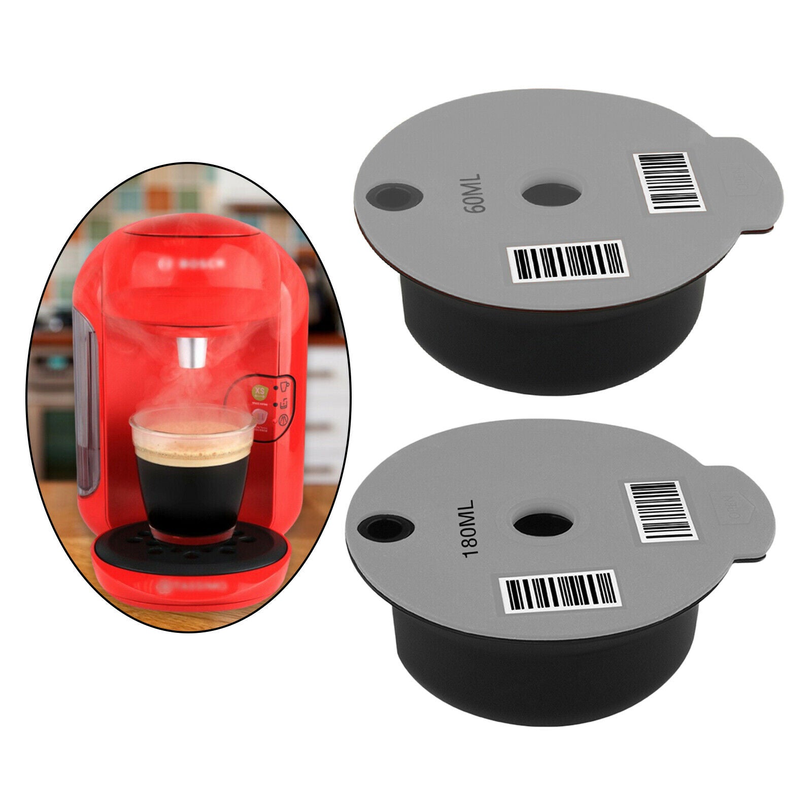 2PCS Washable Reusable Coffee Capsule Pod w/ Slicone Lid for Bosch Tassimo