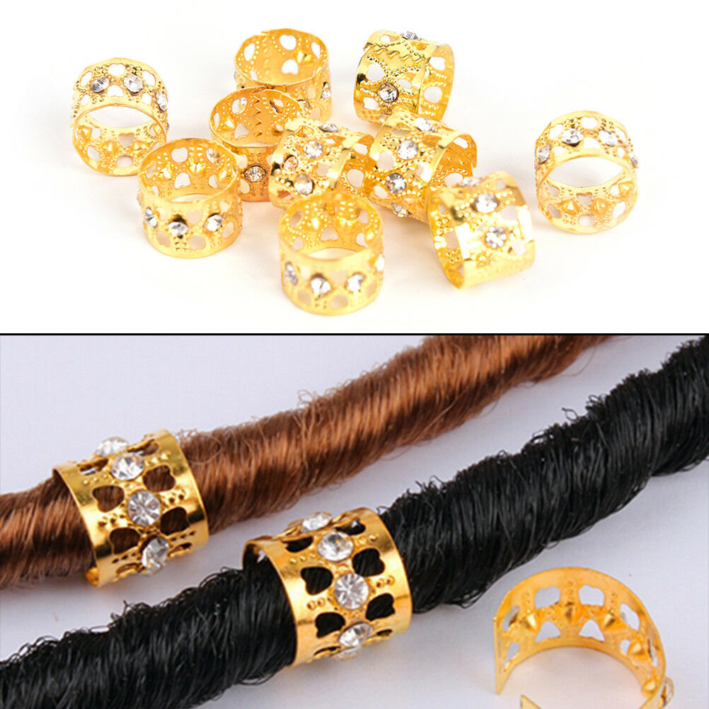 10Pcs Braiding Hair Rings Dreadlock Marley Braids Beads Clips Cuffs Rhines.l8