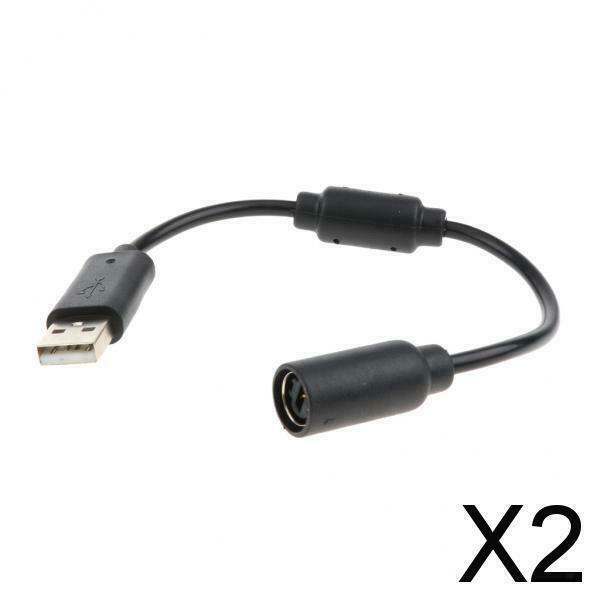 2X USB Converter Cable for Microsoft Xbox 360 Controller Breakaway Cord - Black