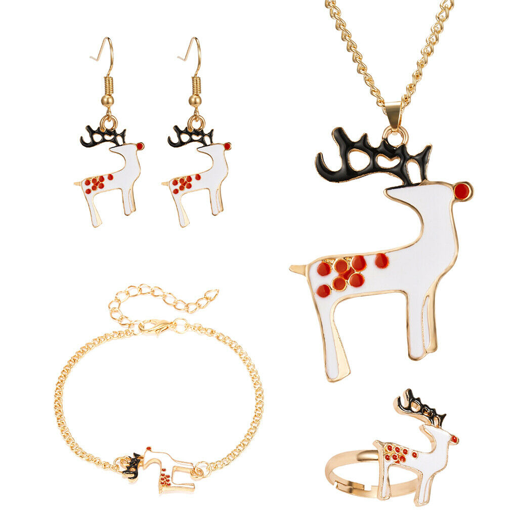 Christmas Jewelry Set Necklace Rings Bracelets Earring Decors Christmas Elk
