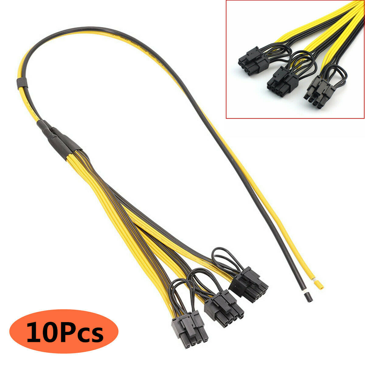 5PC Power Supply Cable 1 to 3 6P+2P Miner Adapter Cable 8Pin GPU Video Card Wire