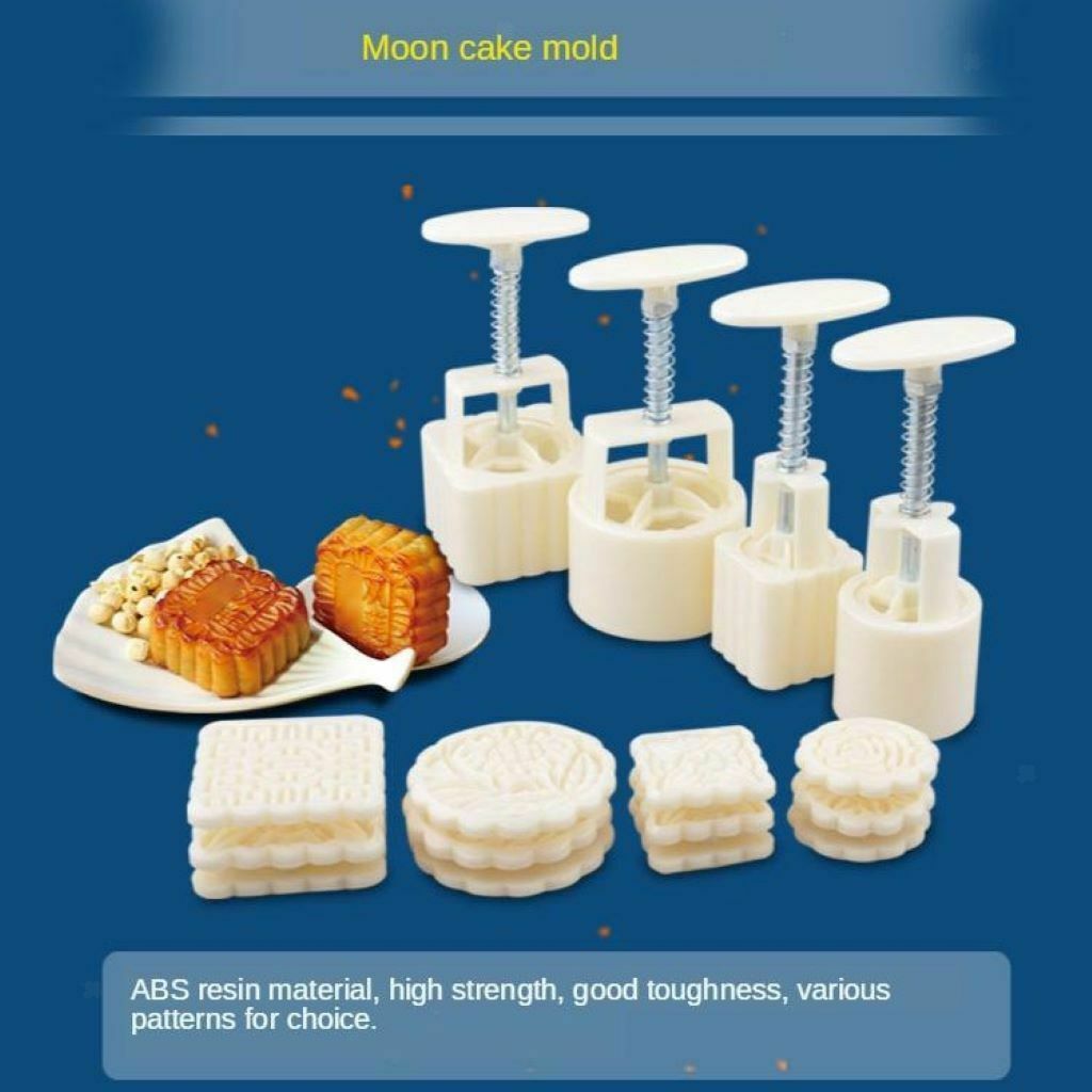 4x Hand Pressure Mooncake Baking Mould Pastry Mold Chinese Traditional