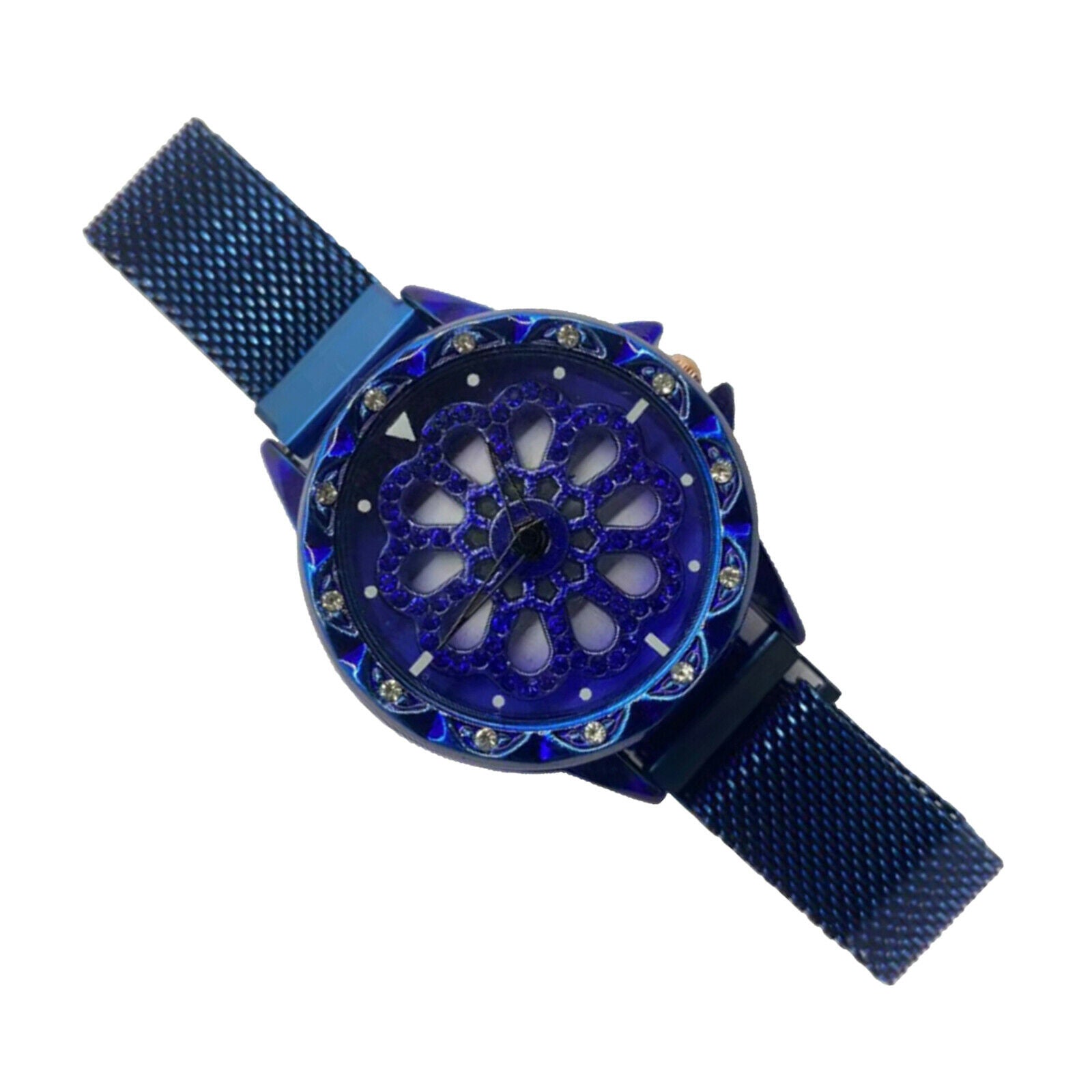 women lucky watch diamante 360 degree rotating dial wristwatch  Blue