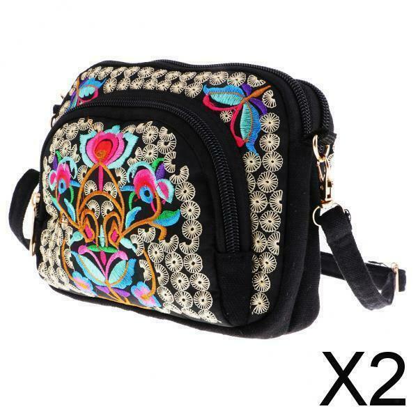 2X Ethnic Embroidery Boho Handmade Single Shoulder Bag Purse Double Faced
