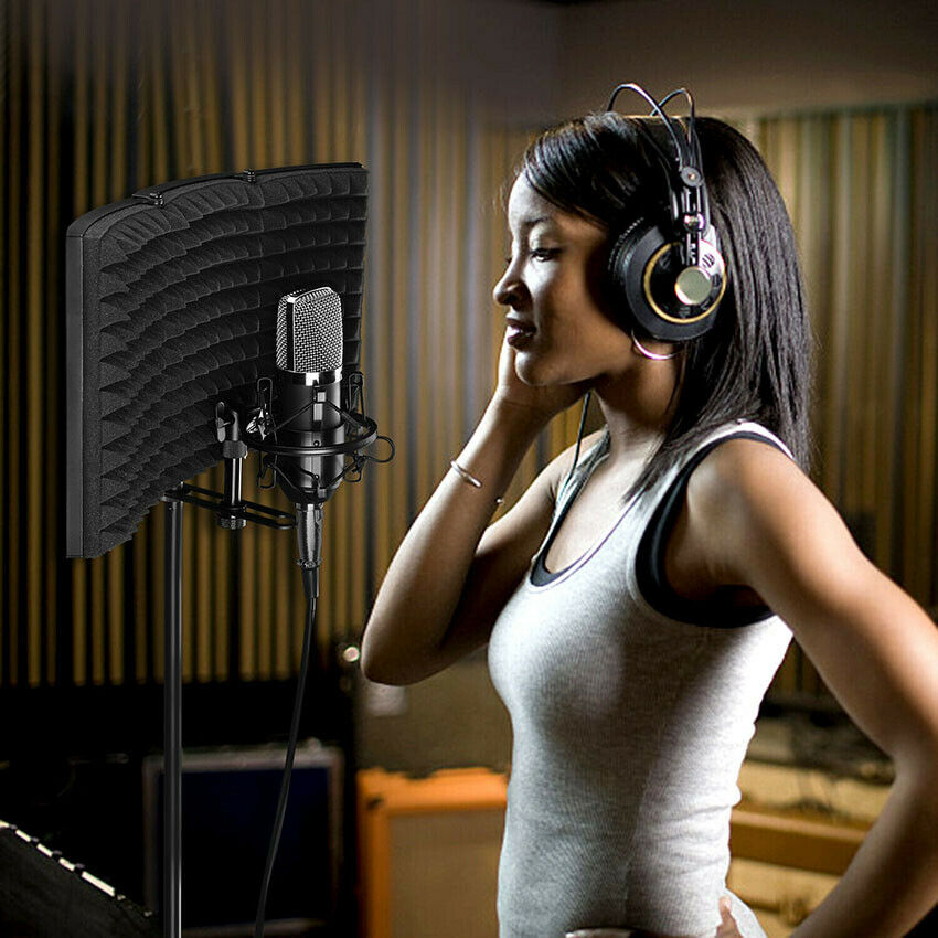 1Pc Black Foldable Studio Microphone Isolation Shield Mic Sound Dampening Foam