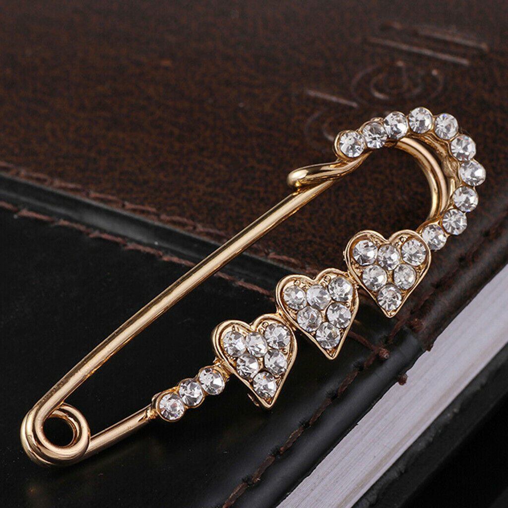 Crystal Heart Safety Pin Brooches Suit Sweater Scarves Scarf Brooch Charm