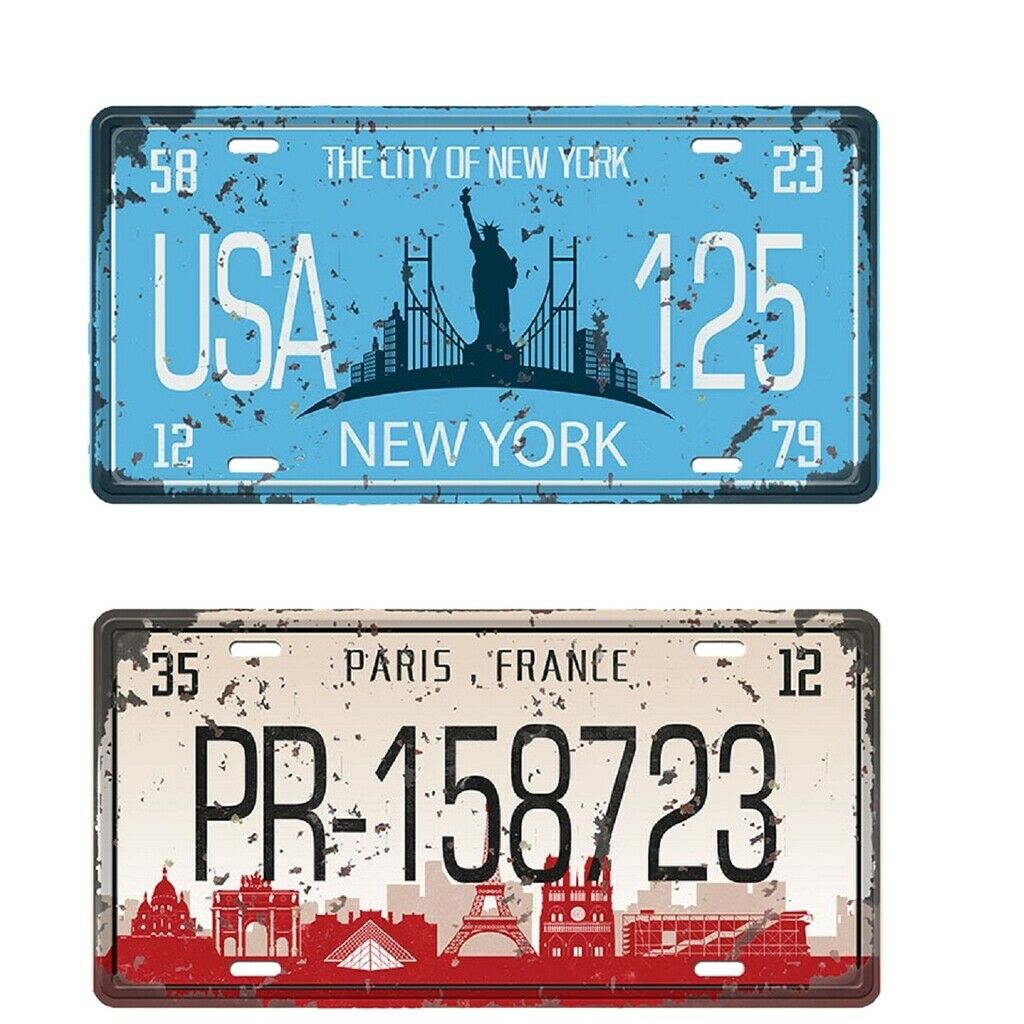 2pc USA/PR Tin Sign Plaque Home Cafe Tavern Garage Decor Ornament 15x30cm