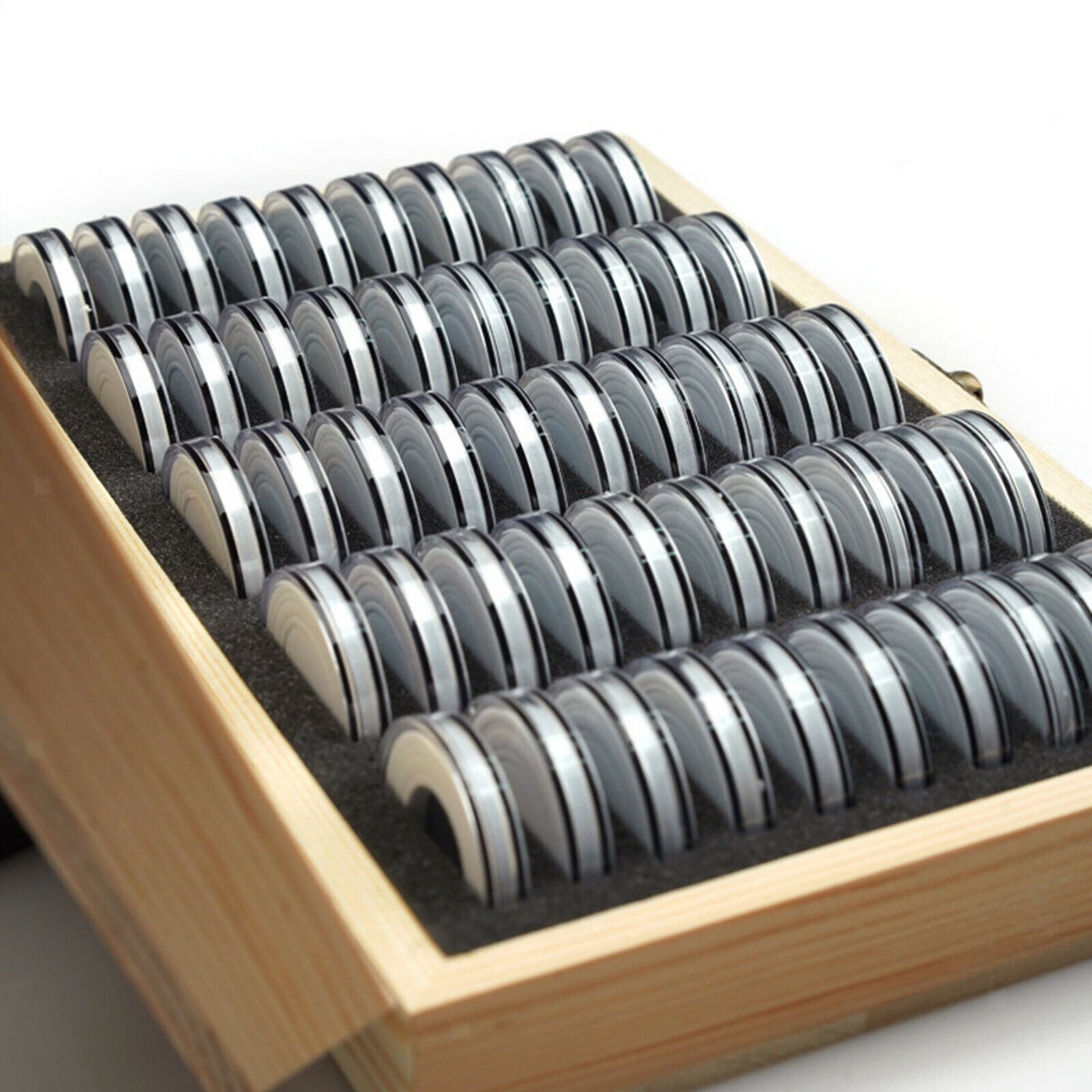 Premium Wooden Coin Storage Box for 50pcs Coins Medal Tray Holder Display