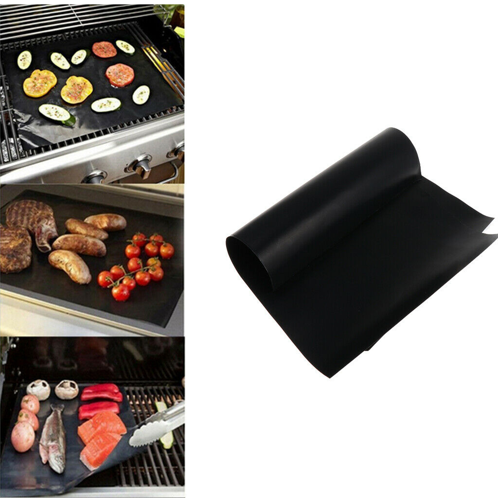 2xHeavy Duty Black Reusable non-stick grill / baking mat 33x40cm