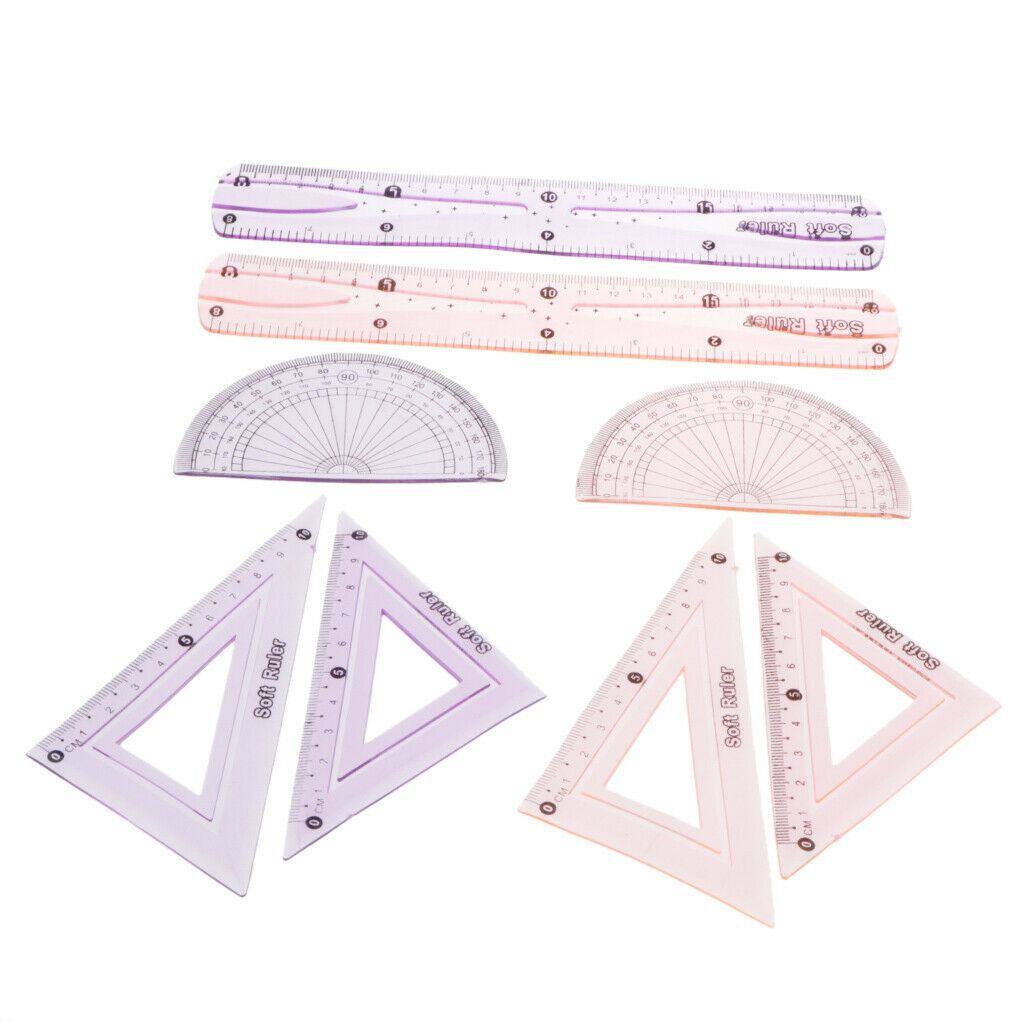 8x Plastic Straight Ruler Protractor Geometry Measuring Template Triangle Ruler