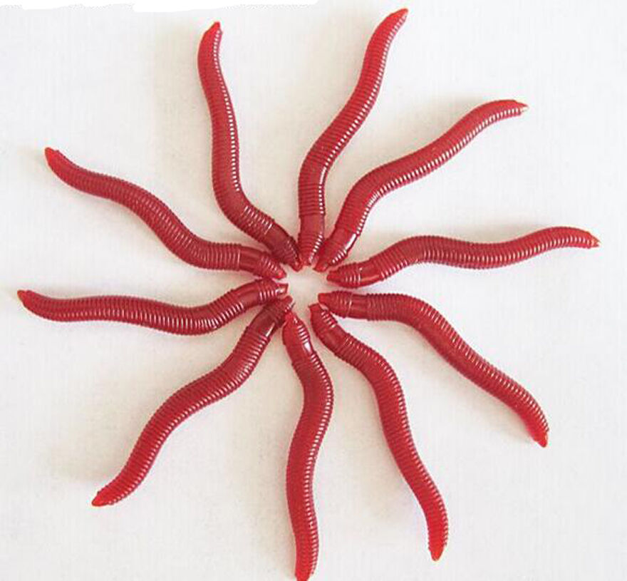 50PCS Red Earthworm Soft Worm Fishing Lures Bait Hooks Baits Tackle Crankbaits