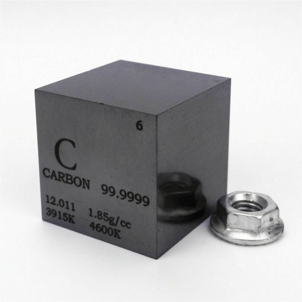 1 inch 25.4mm Ultrapure Carbon Cube 30grams 99.9999% Engraved Periodic Table