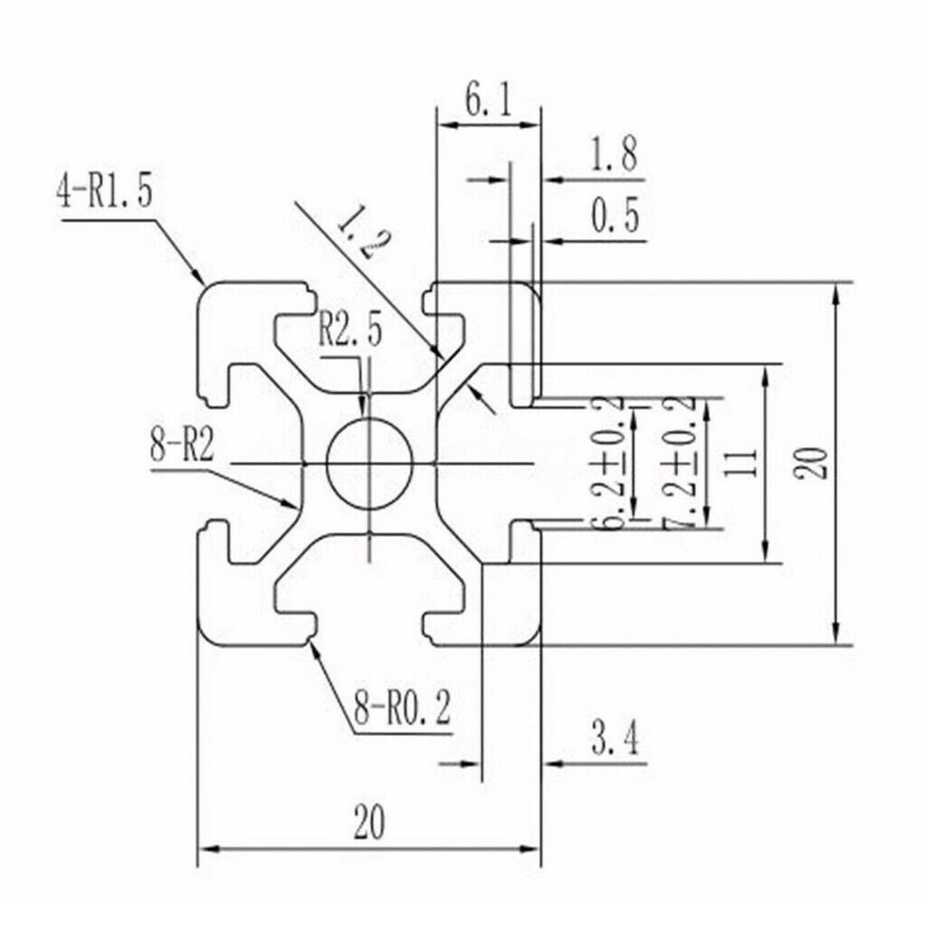 2020 T-Slot Aluminum Profiles Extrusion Frame High Strength 20cm