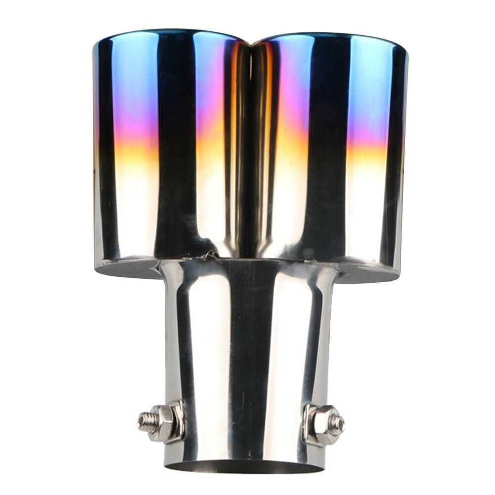 Dual Outlet Burnt Blue Car Exhaust Tip Stainless Steel Muffler Silencer @