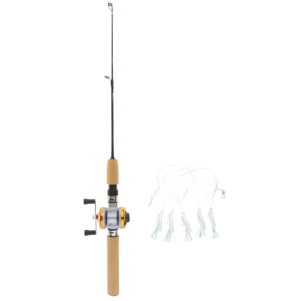 Portable Telescopic Mini Fishing Pole Winter Ice Fishing Rod w/ Reel Line L