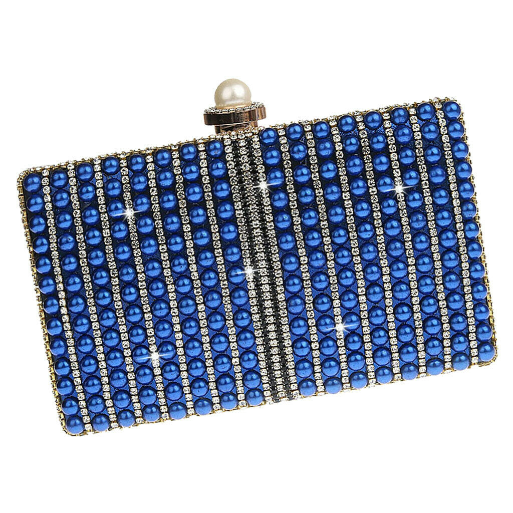 Bling Evening Clutch Purse Bridal Wedding Handbag with 2 Detachable Chains Blue