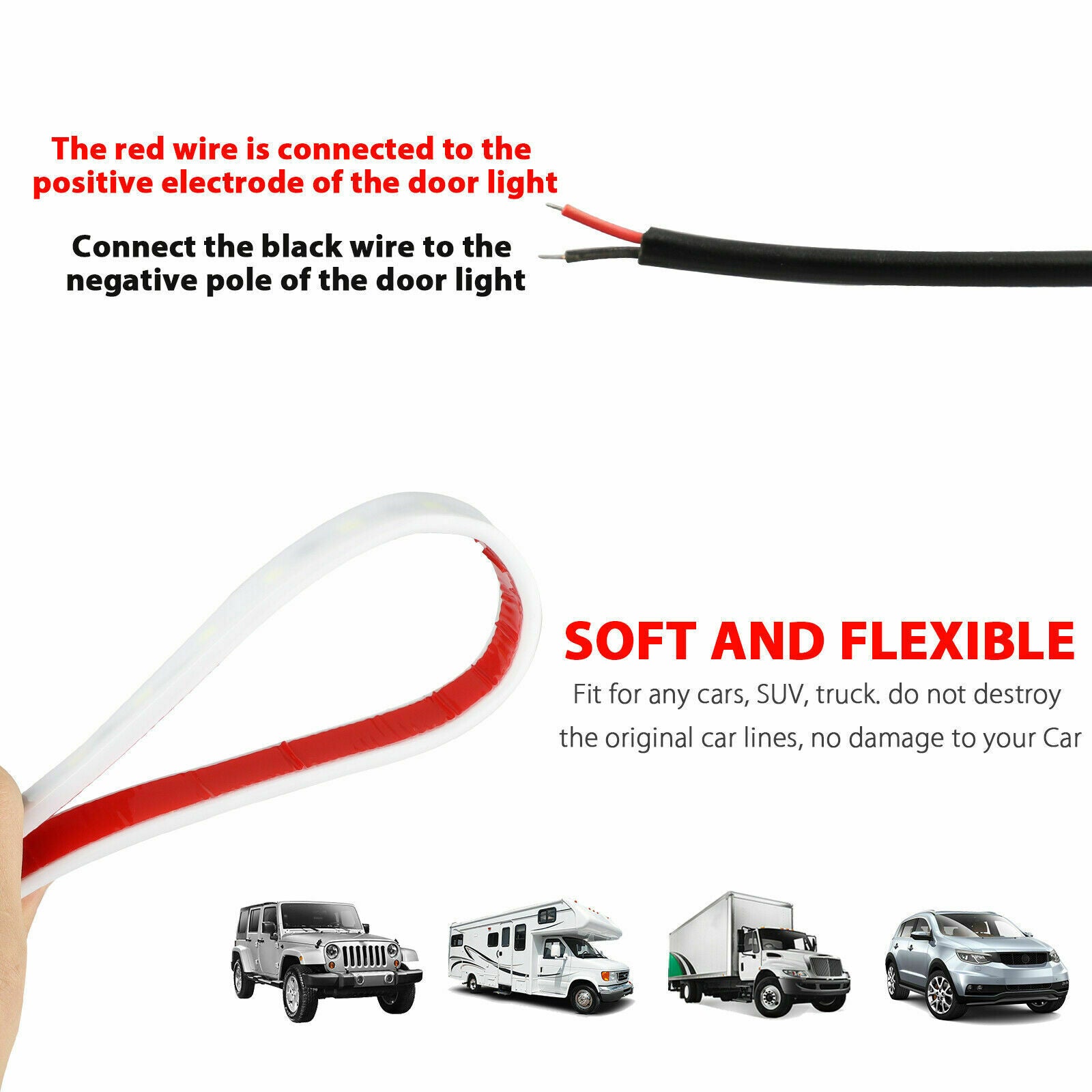 2pcs Car Door Open Warning Lamp Flashing LED Lights Strip Anti-collision Safety