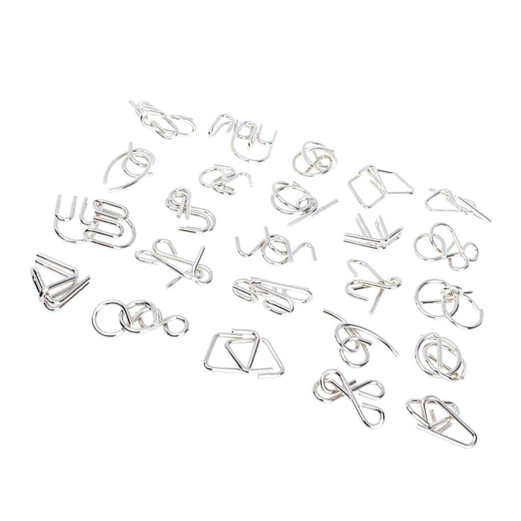 24 Pcs Metal Crafts Chinese Ring Puzzle IQ Brain Teaser Kid Educational Toys
