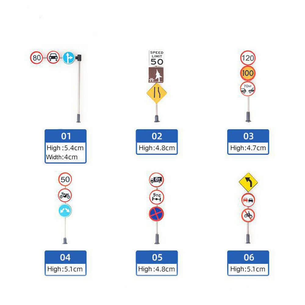 Set of 6 1/87 Scale Traffic Signage DIY Micro Landscape Freeway Scene