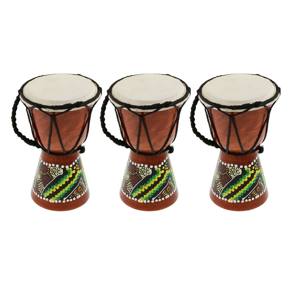 3 Pcs 15cm Djembe Drum with Hand Painted Design - West African Bongo Drum