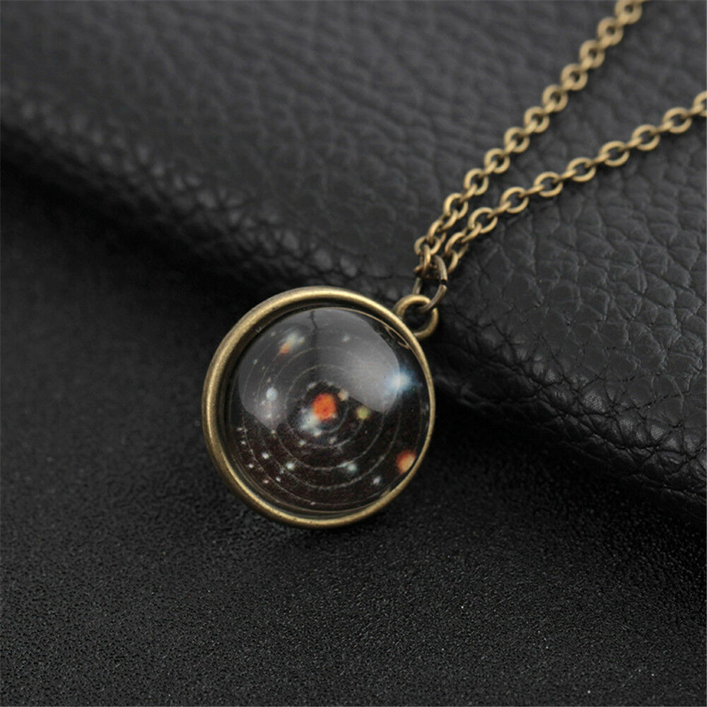 Solar System Necklace Pendant, Planet Necklace,Galaxy S, Double Sided Glass Dome