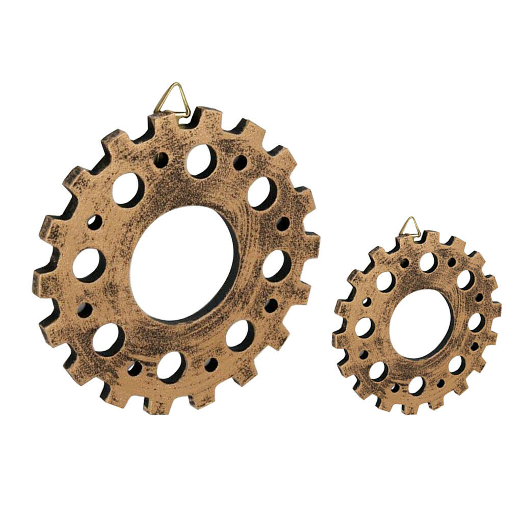 2Pcs Shabby Chic Wood Wheel Gear Art Steampunk Gear Crafts Hanging Bar