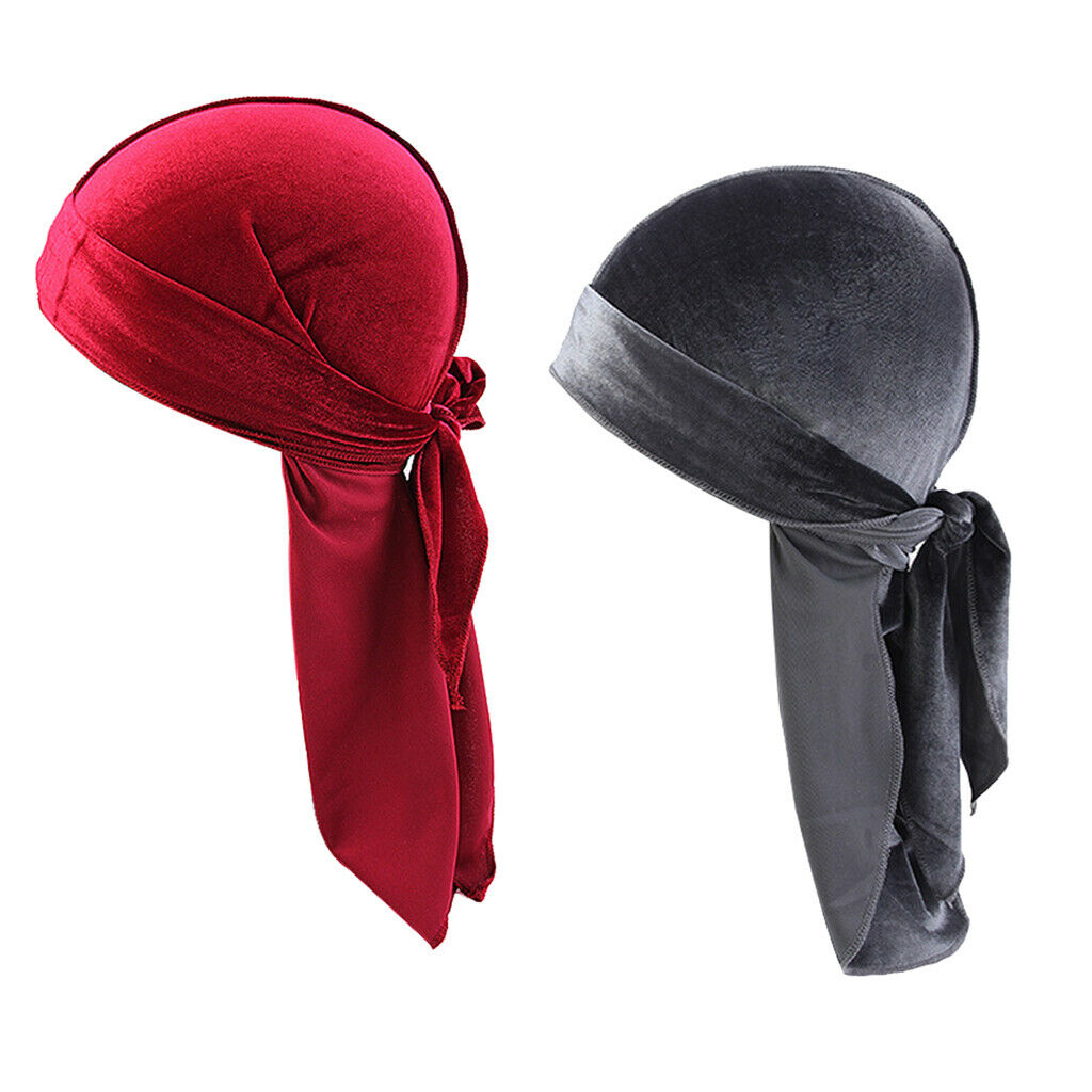 2 Pieces Women Mens Velvet Bandana Hat Durag Headwear Beanie Chemo Hat