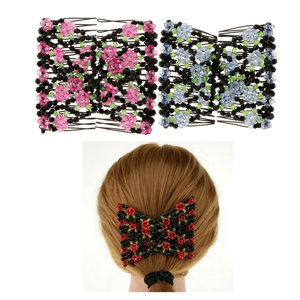 2x  Hair Combs Floral Beads Double Hair Clips