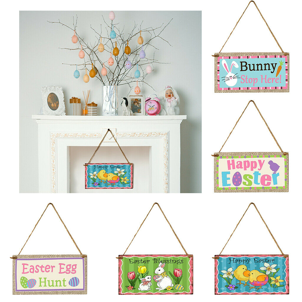Easter Hanging Sign Pendant Ornament Bunny Wood Crafts Decor Happy Easter 1