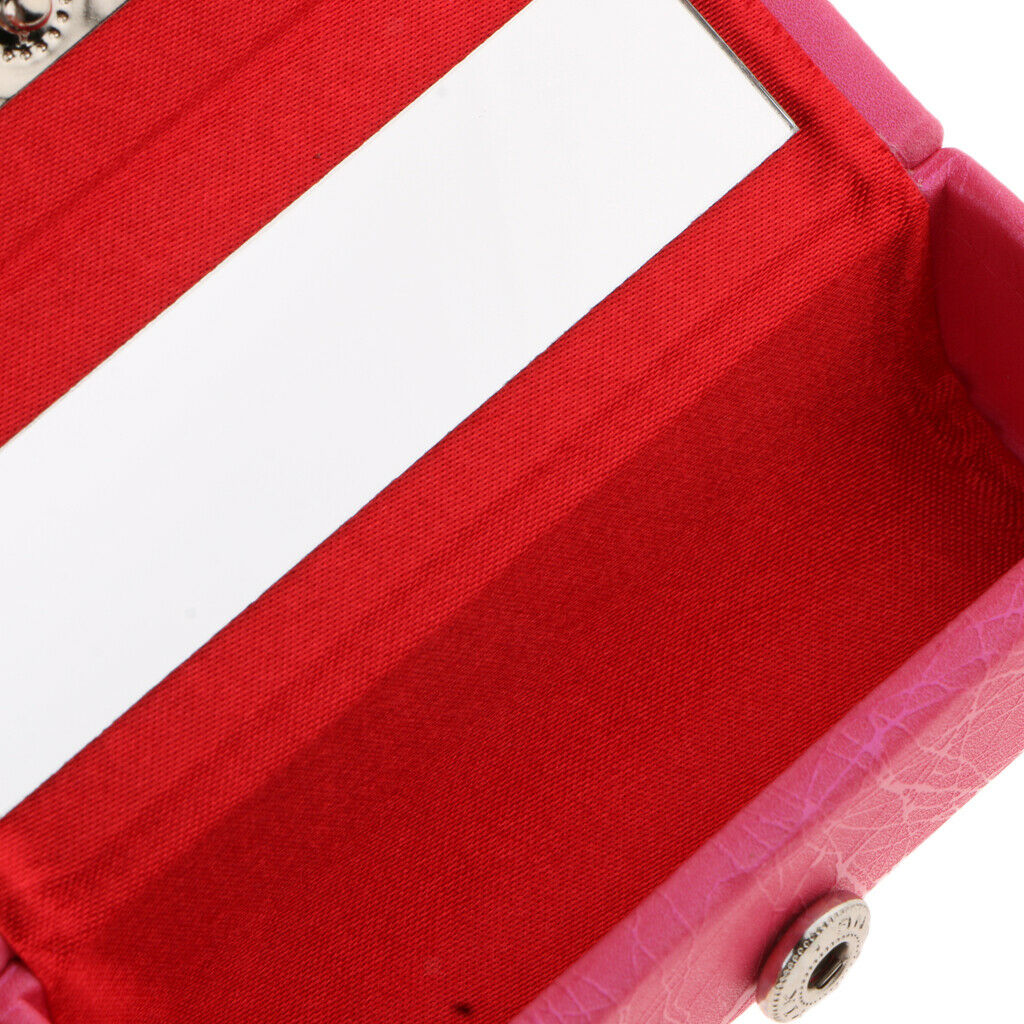 Leather Lipstick Lip Gloss Case Storage Box Makeup Holder with Mirror Rose Red